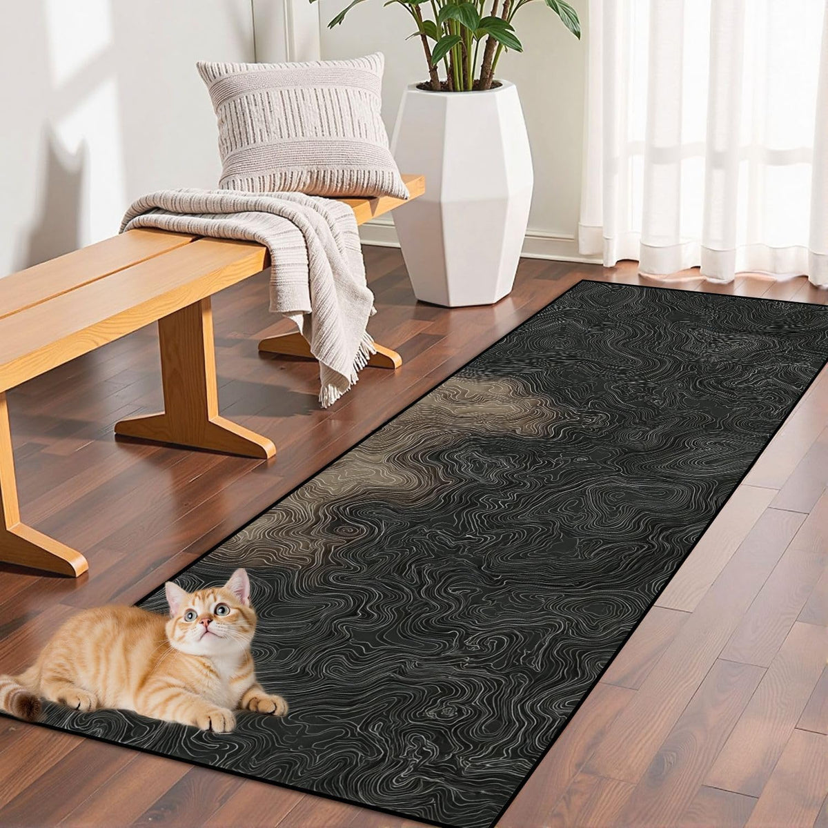 Runner Rug Washable 2x6 Topographic map Topographic map Lines Contour Non-Slip Hallway Area Rug Indoor Outdoor Home Decor for Entryway Bathroom Kitchen Carpet Yoga Floor Mat