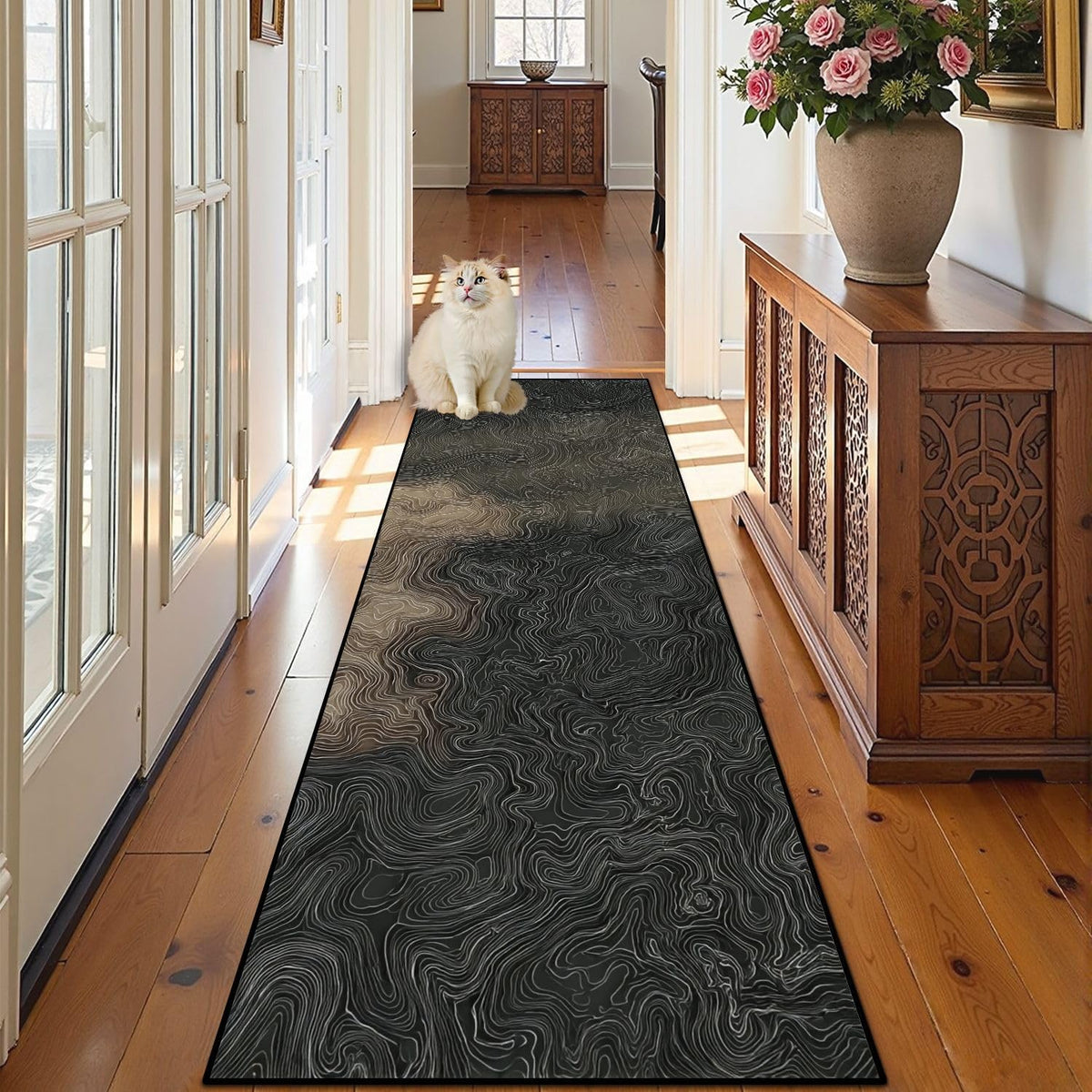 Runner Rug Washable 2x6 Topographic map Topographic map Lines Contour Non-Slip Hallway Area Rug Indoor Outdoor Home Decor for Entryway Bathroom Kitchen Carpet Yoga Floor Mat