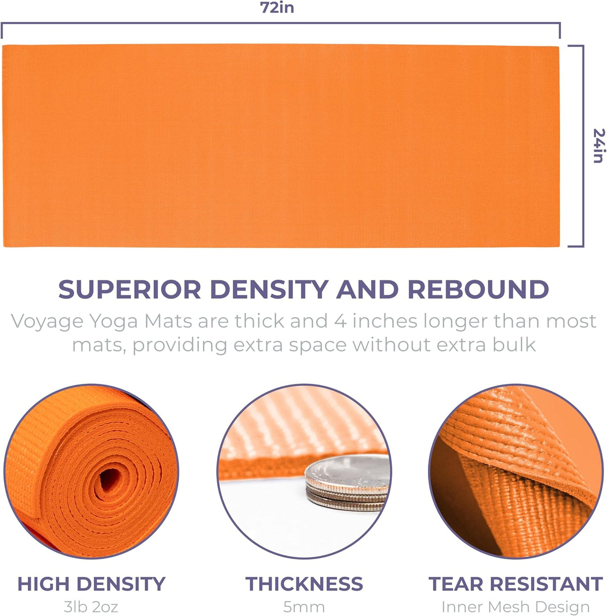 Voyage 5mm Studio Yoga Mats, 6 Pack, 72x24in