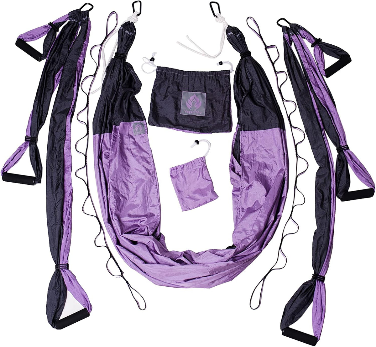 Aerial Yoga Swing Set - Yoga Hammock Hanging Swing - Aerial Sling Inversion Fly Kit - Acro Yoga Inversion Tool - Antigravity Toga Sling - Suspension Trapeze (Grey-Lilac)