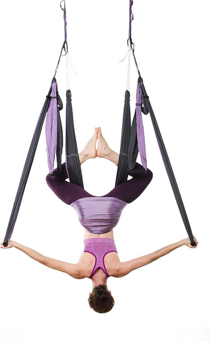 Aerial Yoga Swing Set - Yoga Hammock Hanging Swing - Aerial Sling Inversion Fly Kit - Acro Yoga Inversion Tool - Antigravity Toga Sling - Suspension Trapeze (Grey-Lilac)