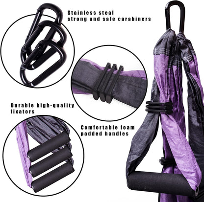 Aerial Yoga Swing Set - Yoga Hammock Hanging Swing - Aerial Sling Inversion Fly Kit - Acro Yoga Inversion Tool - Antigravity Toga Sling - Suspension Trapeze (Grey-Lilac)