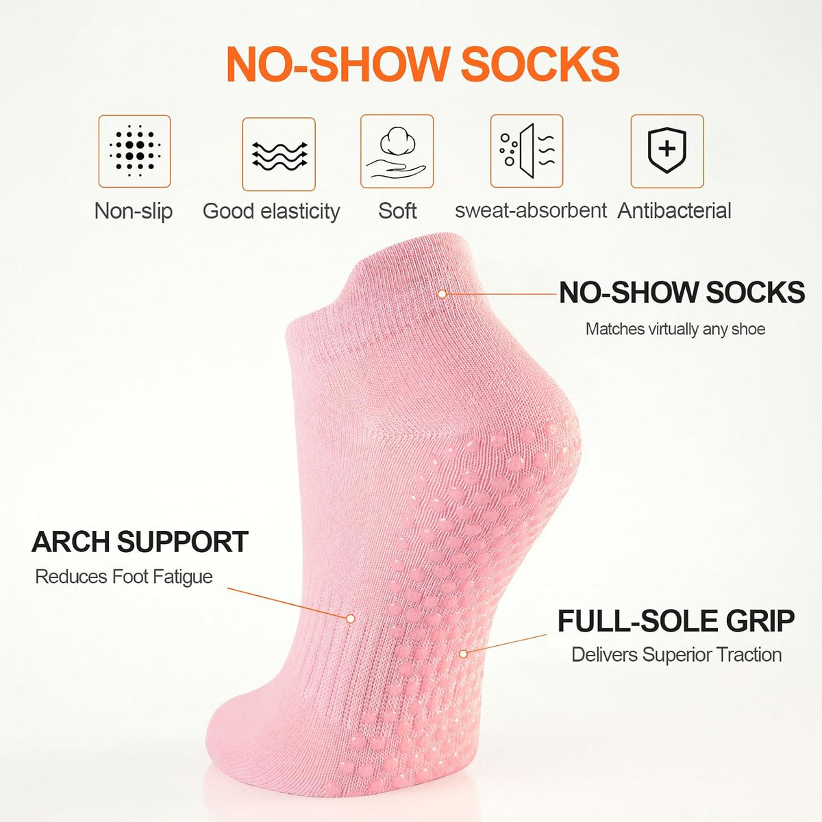 6 Pairs Pilates Socks for Women, Grip Yoga Crew Socks, Non Slip Grippy for Barre, Ballet, Dance & Hospital