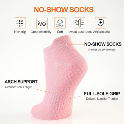 6 Pairs Pilates Socks for Women, Grip Yoga Crew Socks, Non Slip Grippy for Barre, Ballet, Dance & Hospital