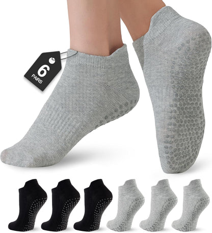 6 Pairs Pilates Socks for Women, Grip Yoga Crew Socks, Non Slip Grippy for Barre, Ballet, Dance & Hospital
