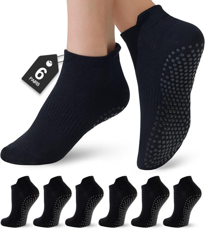 6 Pairs Pilates Socks for Women, Grip Yoga Crew Socks, Non Slip Grippy for Barre, Ballet, Dance & Hospital