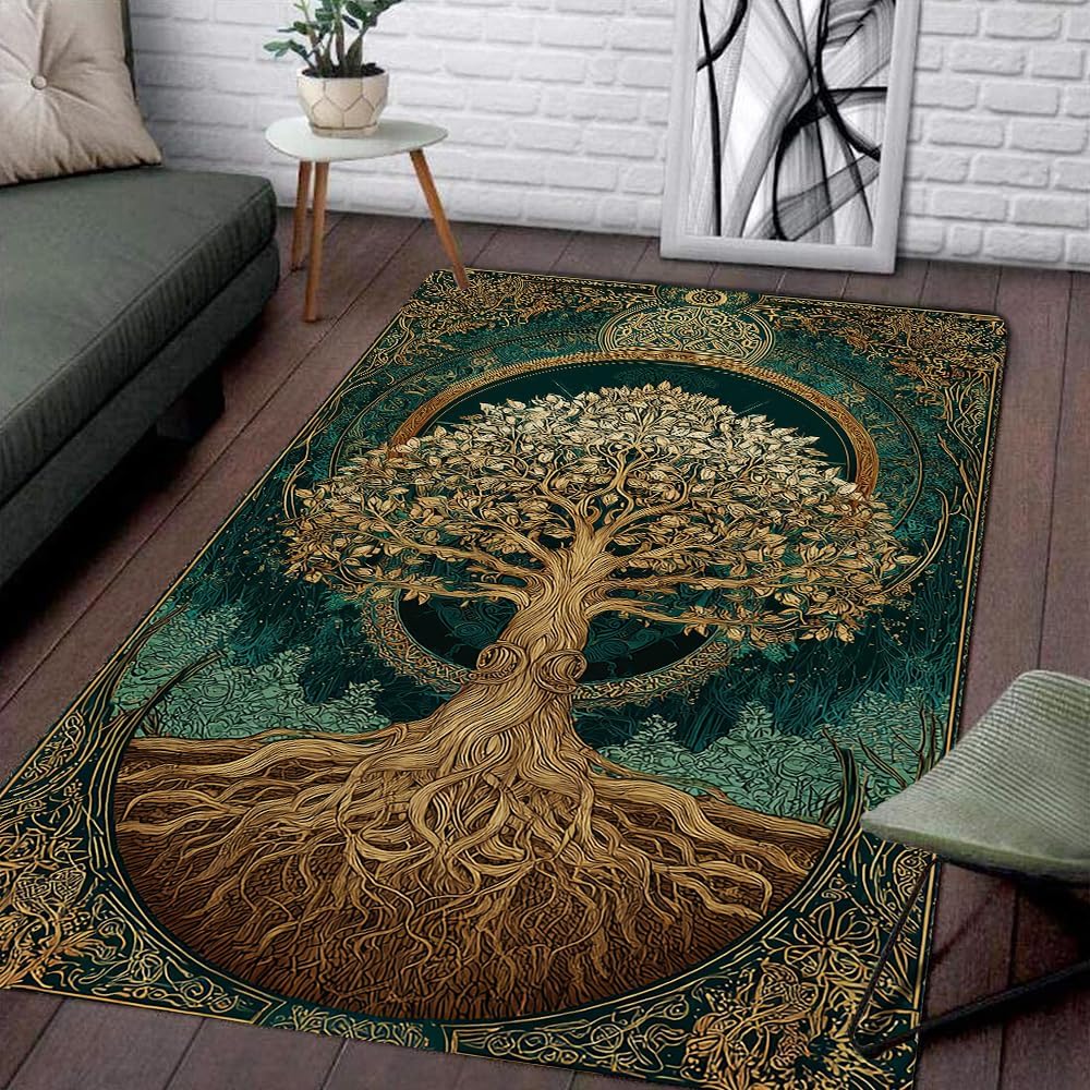 Tree of Life Rug for Living Room Bedroom – Yggdrasil Viking Area Rug Soft Non-Slip Carpet for Indoor Home Décor (Tree of Life Rug 05)