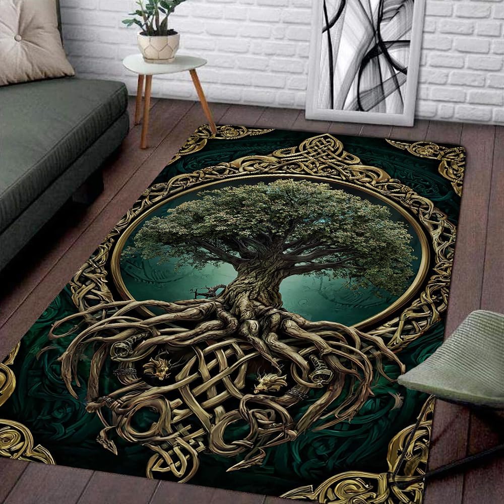 Tree of Life Rug for Living Room Bedroom – Yggdrasil Viking Area Rug Soft Non-Slip Carpet for Indoor Home Décor (Tree of Life Rug 05)