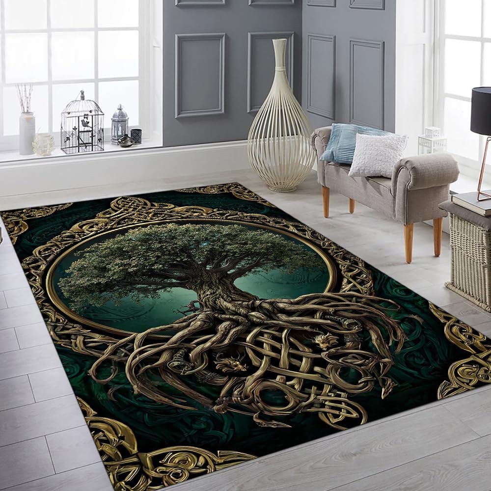 Tree of Life Rug for Living Room Bedroom – Yggdrasil Viking Area Rug Soft Non-Slip Carpet for Indoor Home Décor (Tree of Life Rug 05)