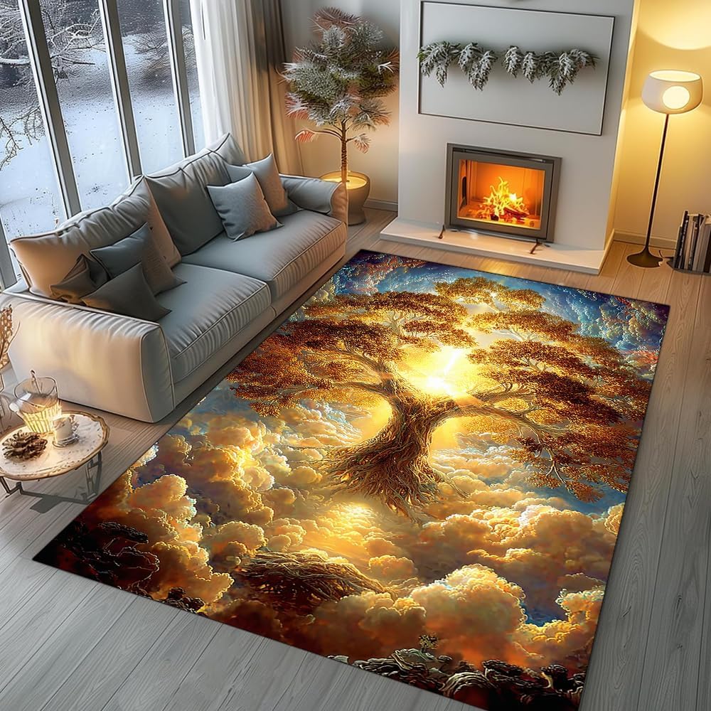 Tree of Life Rug for Living Room Bedroom – Yggdrasil Viking Area Rug Soft Non-Slip Carpet for Indoor Home Décor (Tree of Life Rug 05)