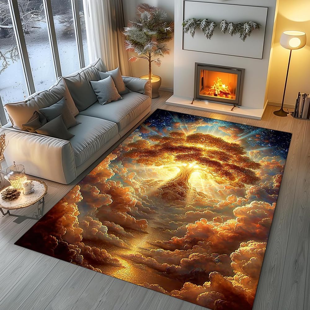 Tree of Life Rug for Living Room Bedroom – Yggdrasil Viking Area Rug Soft Non-Slip Carpet for Indoor Home Décor (Tree of Life Rug 05)