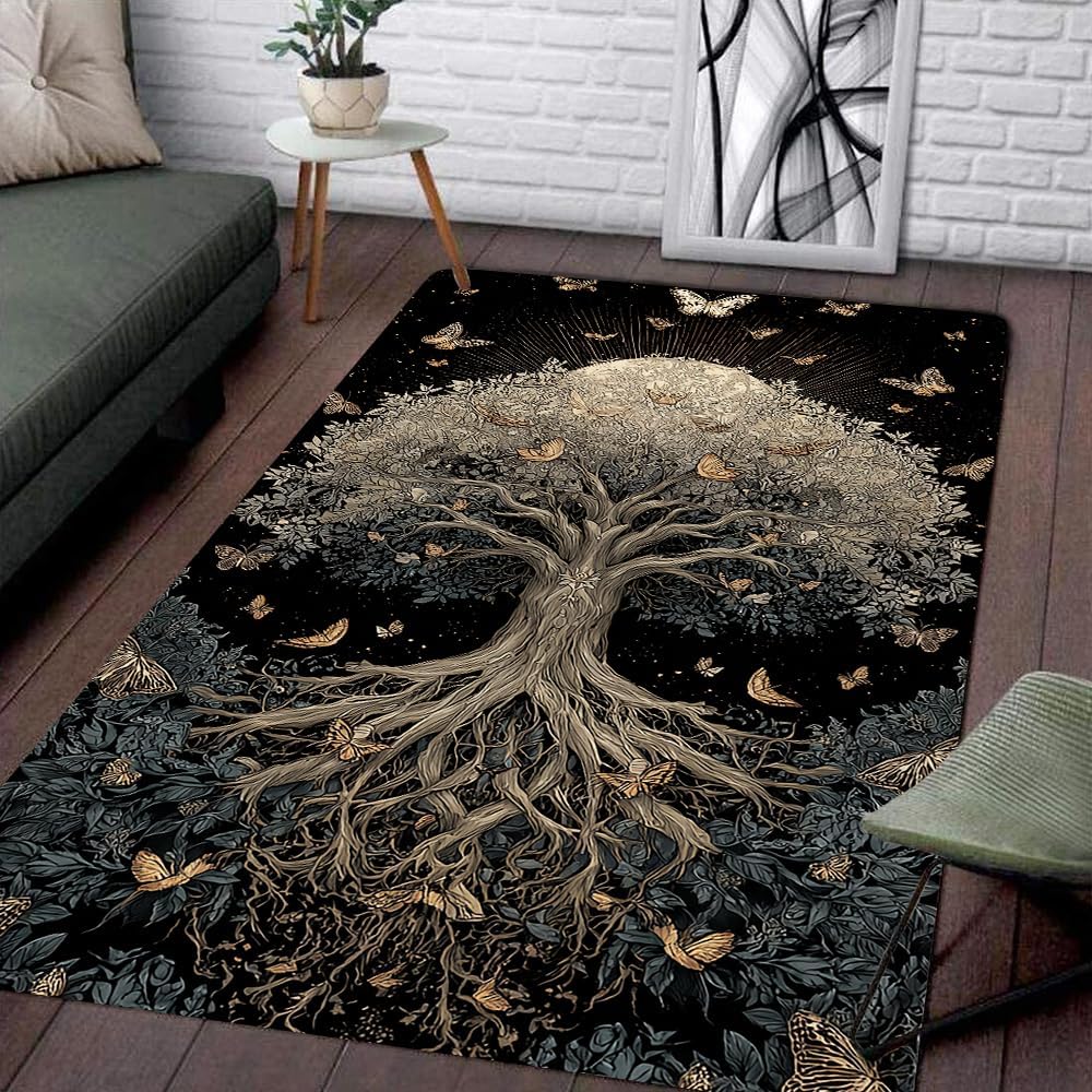 Tree of Life Rug for Living Room Bedroom – Yggdrasil Viking Area Rug Soft Non-Slip Carpet for Indoor Home Décor (Tree of Life Rug 05)