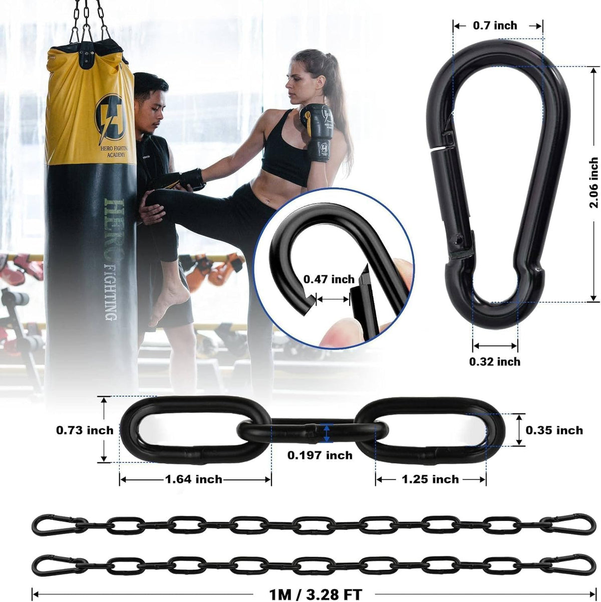 60cm Hanging Chair Chain with 2 Carabiners, 3/16" Capacity Hanging Kits, 330lbs Heavy Duty Hanging Chair Hardware for Lights Plants Hammock Swing Hanging Chair Punching Bags Sandbag Yoga Gym 60cm