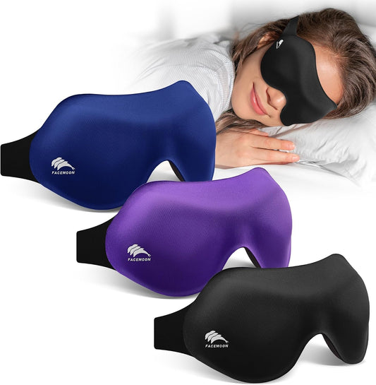 3 Pack Sleep Masks for Side Sleepers, True Blackout 3D Eye Mask for Sleeping, Zero Eye Pressure, Lash-Friendly, Adjustable Soft Eye Cover for Women Men, Airplane Travel Essentials
