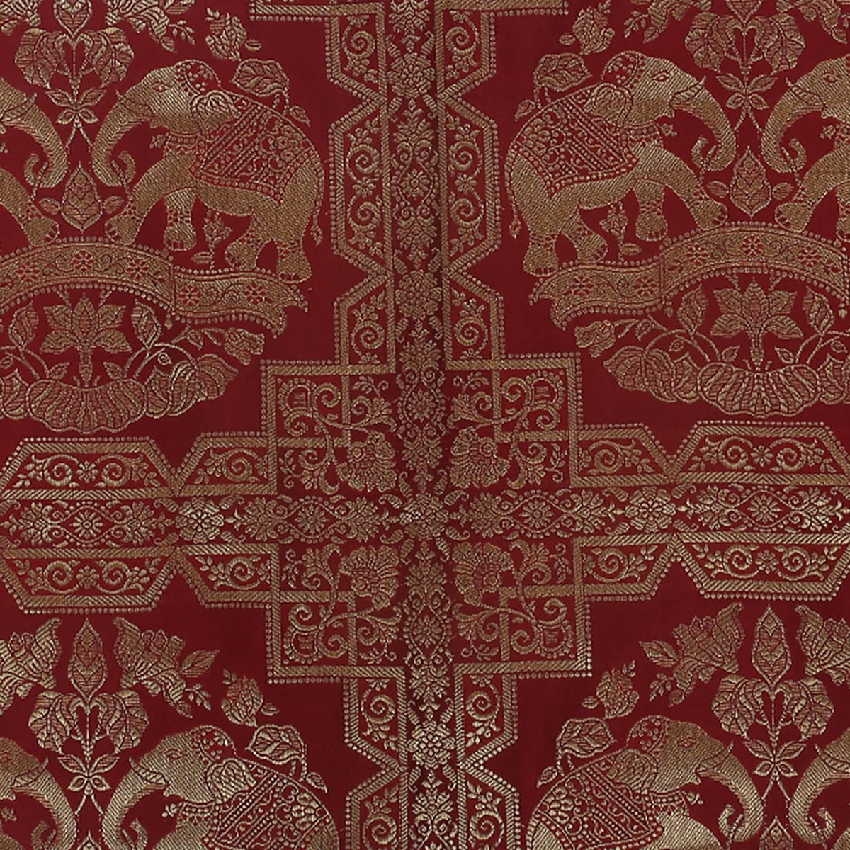 Ethnic Jacquard Brocade Silk Rectangular Bolster Yoga Pillow Cylindrical Hotdog Burgundy Maroon Tubular Living Room Decorative Elephant Indian Throw Pillowcase 76x38 cm - Set of 2 Pcs