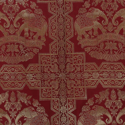 Ethnic Jacquard Brocade Silk Rectangular Bolster Yoga Pillow Cylindrical Hotdog Burgundy Maroon Tubular Living Room Decorative Elephant Indian Throw Pillowcase 76x38 cm - Set of 2 Pcs