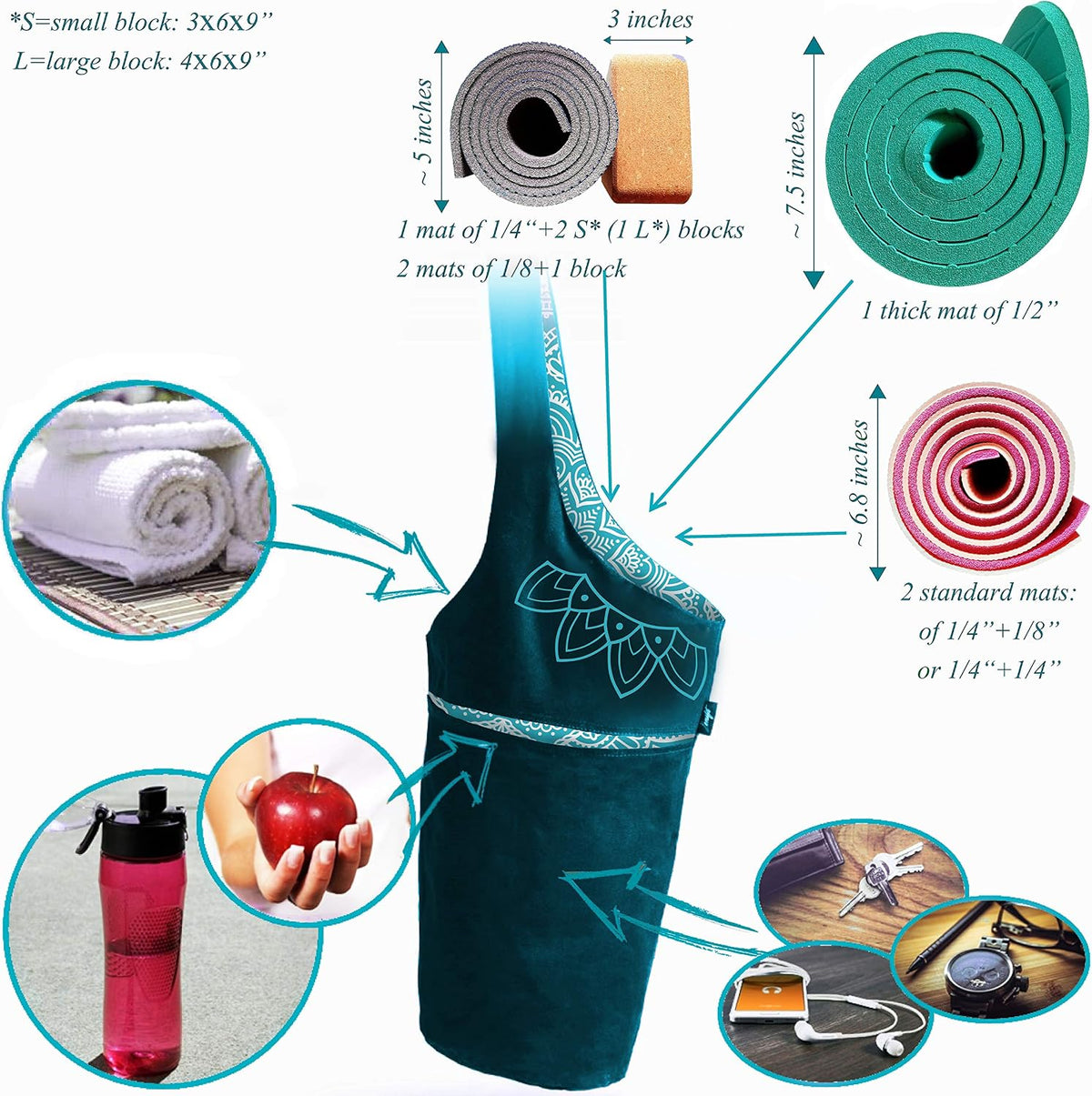 Yoga Mat Bag & Carrier with Pockets for Women