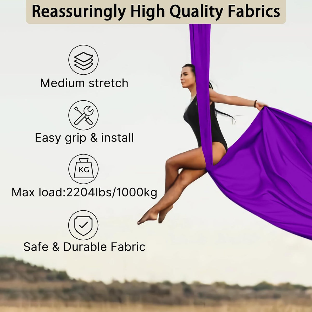 Aerial Silk (15/25 Yards), Premium Aerial Yoga Silks Fabric Perfect for Indoor/Outdoor Aerial Performances and Training (Only Fabric)