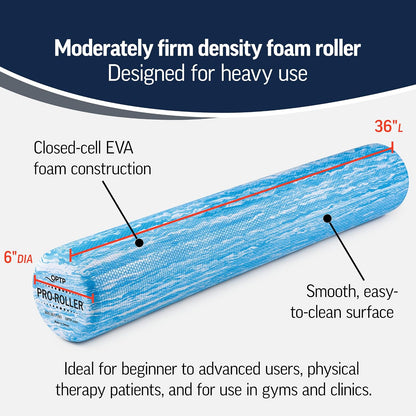 PRO-ROLLER Standard Density Foam Roller – Round, Blue, 36" x 6"