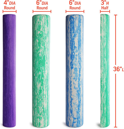PRO-ROLLER Standard Density Foam Roller – Round, Blue, 36" x 6"