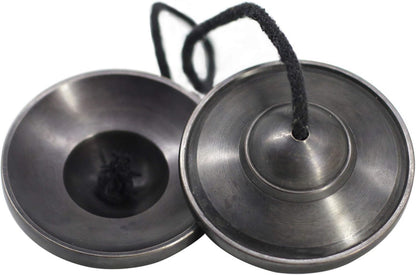 Tibetan Tingsha Bell Set - Tibetan Cymbals - for Sound Healing, Yoga, Meditation, and Mindfulness,Handmade in Nepal,Made of Bronze,Plain Pattern,Black Color，7.7cm/3.0 inch
