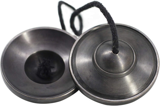Tibetan Tingsha Bell Set - Tibetan Cymbals - for Sound Healing, Yoga, Meditation, and Mindfulness,Handmade in Nepal,Made of Bronze,Plain Pattern,Black Color，7.7cm/3.0 inch