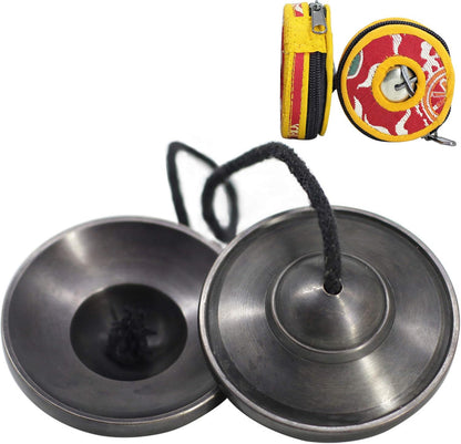 Tibetan Tingsha Bell Set - Tibetan Cymbals - for Sound Healing, Yoga, Meditation, and Mindfulness,Handmade in Nepal,Made of Bronze,Plain Pattern,Black Color，7.7cm/3.0 inch