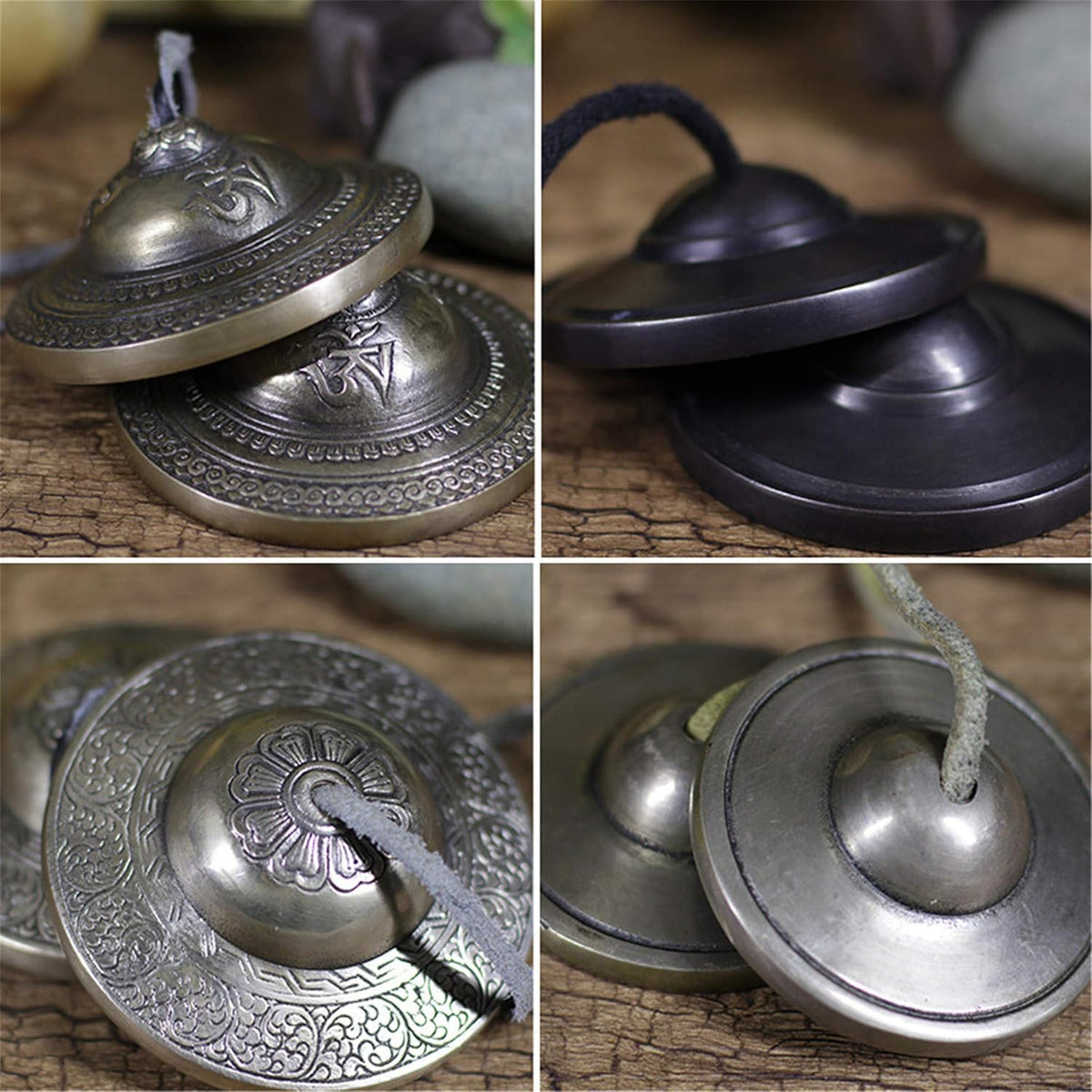 Tibetan Tingsha Bell Set - Tibetan Cymbals - for Sound Healing, Yoga, Meditation, and Mindfulness,Handmade in Nepal,Made of Bronze,Plain Pattern,Black Color，7.7cm/3.0 inch