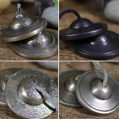 Tibetan Tingsha Bell Set - Tibetan Cymbals - for Sound Healing, Yoga, Meditation, and Mindfulness,Handmade in Nepal,Made of Bronze,Plain Pattern,Black Color，7.7cm/3.0 inch