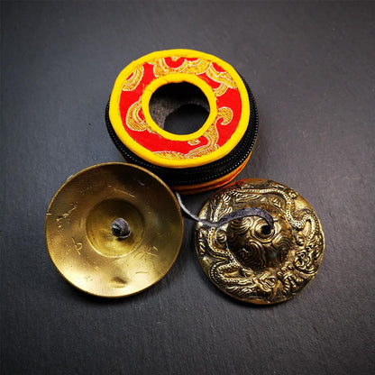 Tibetan Tingsha Bell Set - Tibetan Cymbals - for Sound Healing, Yoga, Meditation, and Mindfulness,Handmade in Nepal,Made of Bronze,Plain Pattern,Black Color，7.7cm/3.0 inch