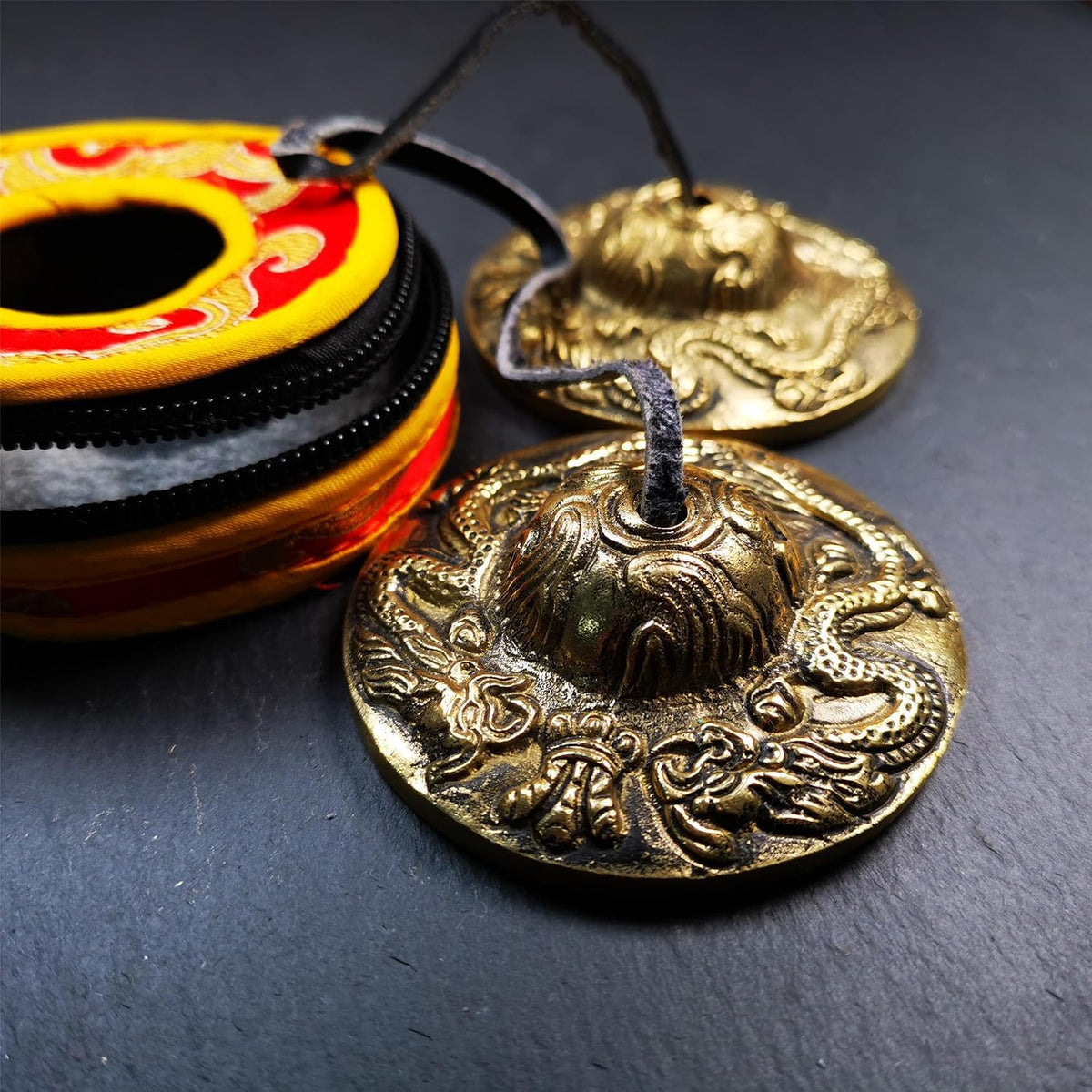 Tibetan Tingsha Bell Set - Tibetan Cymbals - for Sound Healing, Yoga, Meditation, and Mindfulness,Handmade in Nepal,Made of Bronze,Plain Pattern,Black Color，7.7cm/3.0 inch