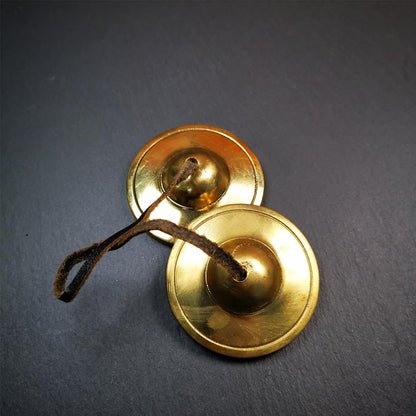 Tibetan Tingsha Bell Set - Tibetan Cymbals - for Sound Healing, Yoga, Meditation, and Mindfulness,Handmade in Nepal,Made of Bronze,Plain Pattern,Black Color，7.7cm/3.0 inch
