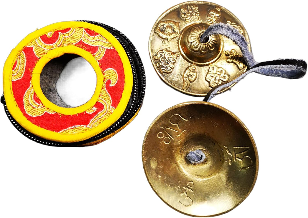 Tibetan Tingsha Bell Set - Tibetan Cymbals - for Sound Healing, Yoga, Meditation, and Mindfulness,Handmade in Nepal,Made of Bronze,Plain Pattern,Black Color，7.7cm/3.0 inch