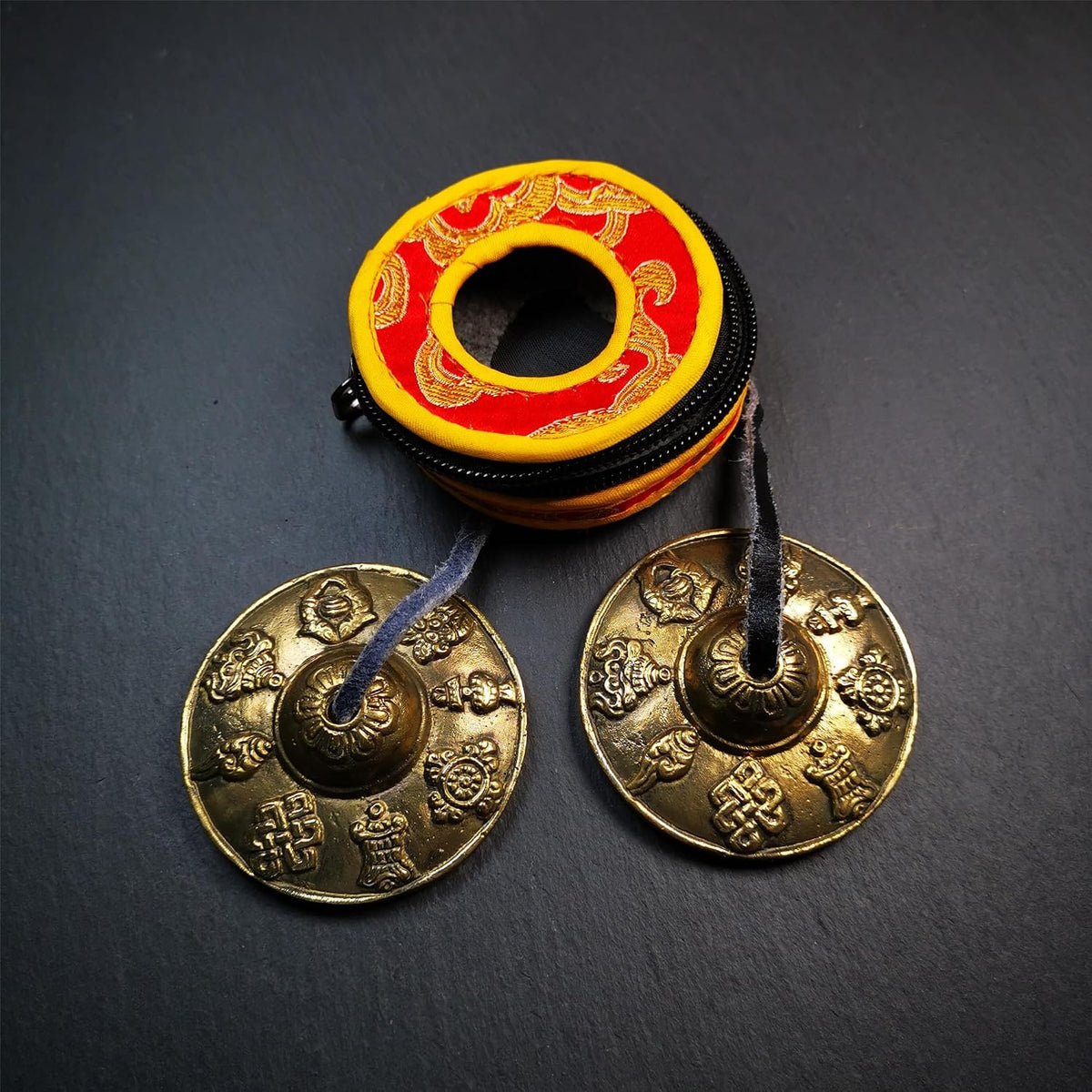 Tibetan Tingsha Bell Set - Tibetan Cymbals - for Sound Healing, Yoga, Meditation, and Mindfulness,Handmade in Nepal,Made of Bronze,Plain Pattern,Black Color，7.7cm/3.0 inch