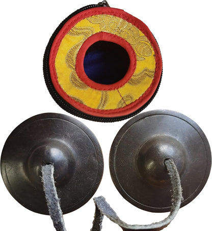 Tibetan Tingsha Bell Set - Tibetan Cymbals - for Sound Healing, Yoga, Meditation, and Mindfulness,Handmade in Nepal,Made of Bronze,Plain Pattern,Black Color，7.7cm/3.0 inch