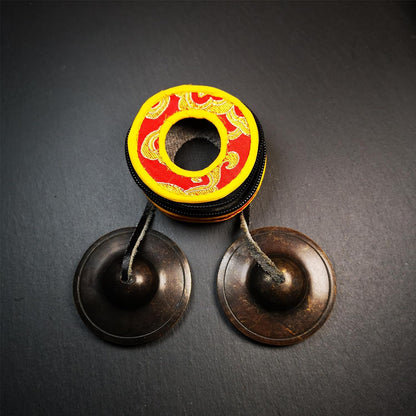 Tibetan Tingsha Bell Set - Tibetan Cymbals - for Sound Healing, Yoga, Meditation, and Mindfulness,Handmade in Nepal,Made of Bronze,Plain Pattern,Black Color，7.7cm/3.0 inch