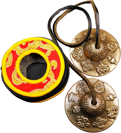 Tibetan Tingsha Bell Set - Tibetan Cymbals - for Sound Healing, Yoga, Meditation, and Mindfulness,Handmade in Nepal,Made of Bronze,Plain Pattern,Black Color，7.7cm/3.0 inch