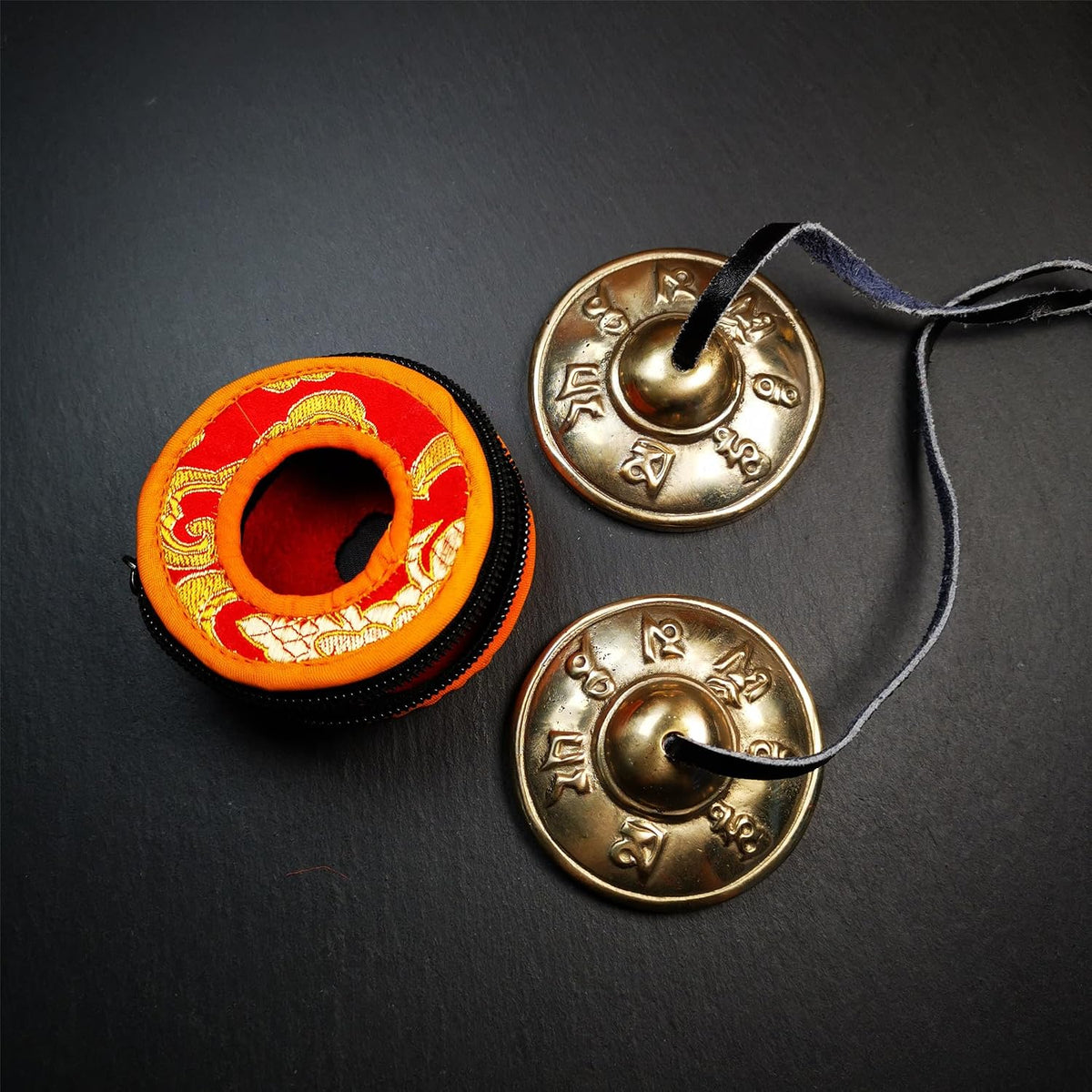 Tibetan Tingsha Bell Set - Tibetan Cymbals - for Sound Healing, Yoga, Meditation, and Mindfulness,Handmade in Nepal,Made of Bronze,Plain Pattern,Black Color，7.7cm/3.0 inch