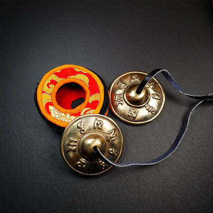 Tibetan Tingsha Bell Set - Tibetan Cymbals - for Sound Healing, Yoga, Meditation, and Mindfulness,Handmade in Nepal,Made of Bronze,Plain Pattern,Black Color，7.7cm/3.0 inch