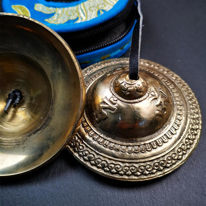 Tibetan Tingsha Bell Set - Tibetan Cymbals - for Sound Healing, Yoga, Meditation, and Mindfulness,Handmade in Nepal,Made of Bronze,Plain Pattern,Black Color，7.7cm/3.0 inch