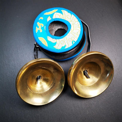 Tibetan Tingsha Bell Set - Tibetan Cymbals - for Sound Healing, Yoga, Meditation, and Mindfulness,Handmade in Nepal,Made of Bronze,Plain Pattern,Black Color，7.7cm/3.0 inch