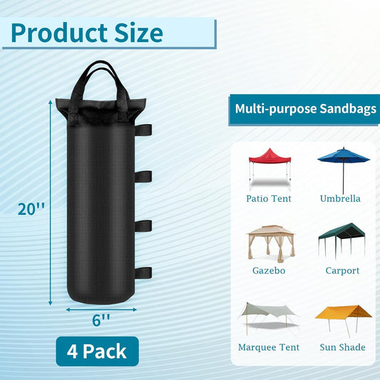 4 Pack Sand Bags 6x20 inch Heavy Duty for Canopy Tent Weights