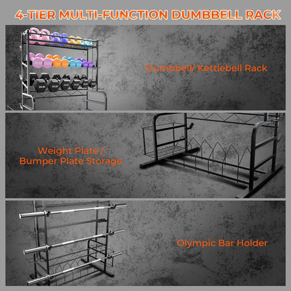 Upgraded XL Adjustable Weight Rack for Dumbbells - Barbell Holder Bumper Plate Storage Rack with 3 Olympic Bar Racks, Dumbbell Rack Weight Stand,Home Gym Storage Rack for kettlebells,Yoga Mat