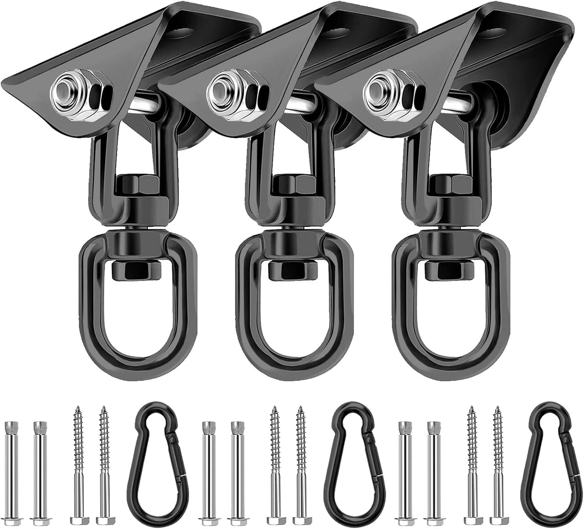 Heavy Duty Hammock Hanging Kit, 360° Rotating 1200 lb Swing Hangers for Hammock Chair Stand, Seat, Porch Swing, Yoga, Tree, Ceiling Mount, Indoor Outdoor Hanging Hardware Black | Pack of 2
