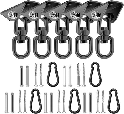 Heavy Duty Hammock Hanging Kit, 360° Rotating 1200 lb Swing Hangers for Hammock Chair Stand, Seat, Porch Swing, Yoga, Tree, Ceiling Mount, Indoor Outdoor Hanging Hardware Black | Pack of 2