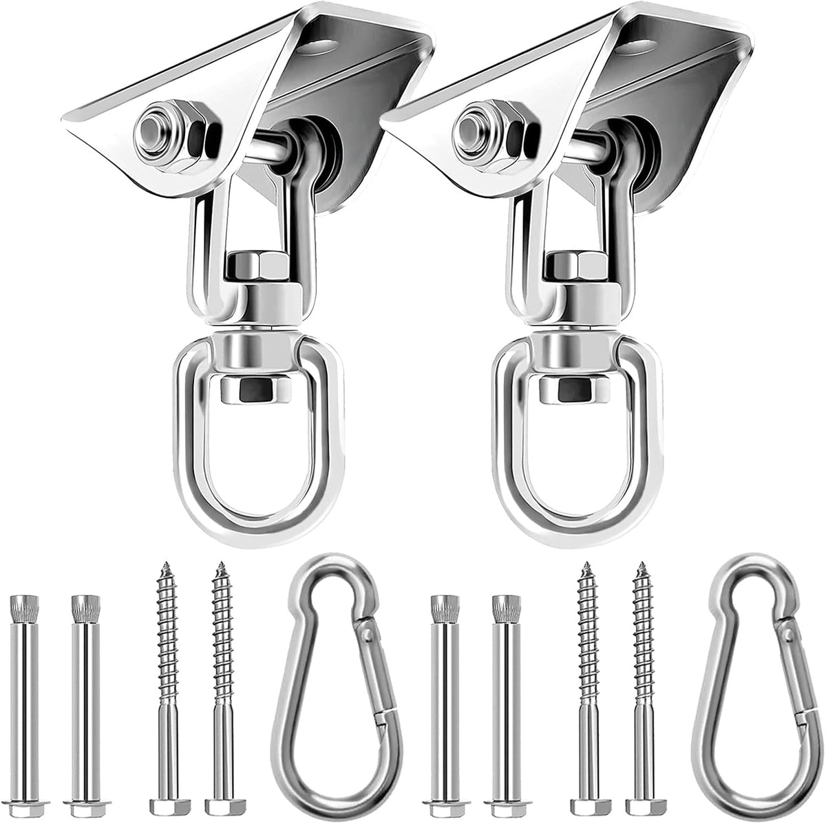 Heavy Duty Hammock Hanging Kit, 360° Rotating 1200 lb Swing Hangers for Hammock Chair Stand, Seat, Porch Swing, Yoga, Tree, Ceiling Mount, Indoor Outdoor Hanging Hardware Black | Pack of 2