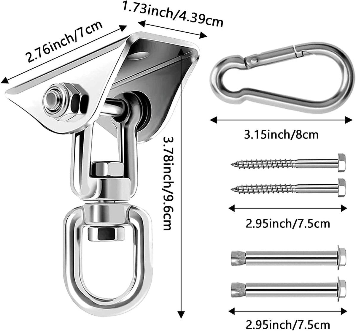 Heavy Duty Hammock Hanging Kit, 360° Rotating 1200 lb Swing Hangers for Hammock Chair Stand, Seat, Porch Swing, Yoga, Tree, Ceiling Mount, Indoor Outdoor Hanging Hardware Black | Pack of 2
