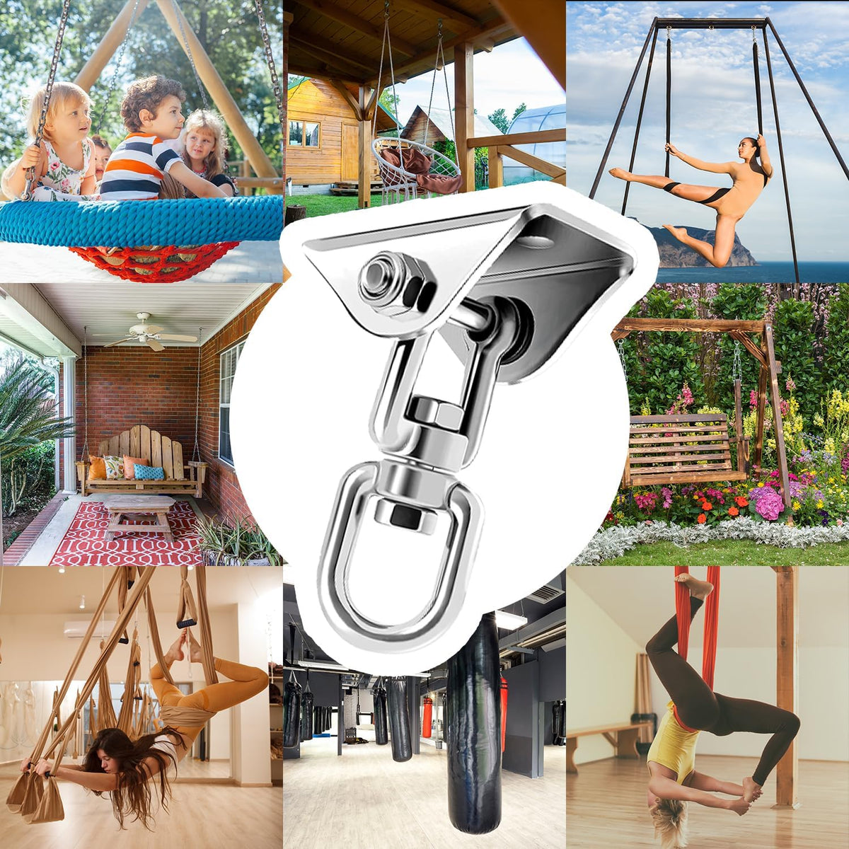Heavy Duty Hammock Hanging Kit, 360° Rotating 1200 lb Swing Hangers for Hammock Chair Stand, Seat, Porch Swing, Yoga, Tree, Ceiling Mount, Indoor Outdoor Hanging Hardware Black | Pack of 2