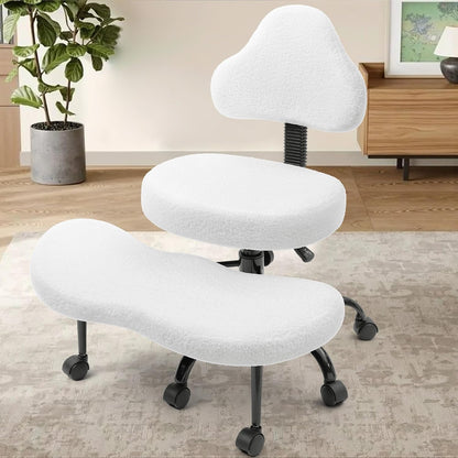 Cross Legged Office Chair, Criss Cross Desk Chair ADHD Meditation Kneeling Yoga Seat with Adjustable Height, Lumbar Support, Wider Footrest and Wheels (Pearl White)