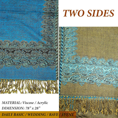 Reversible Paisley Pashmina Rave Scarf – Exotic Indian Shawls and Wraps for Evening Dresses, Festivals, All Seasons - Colors A